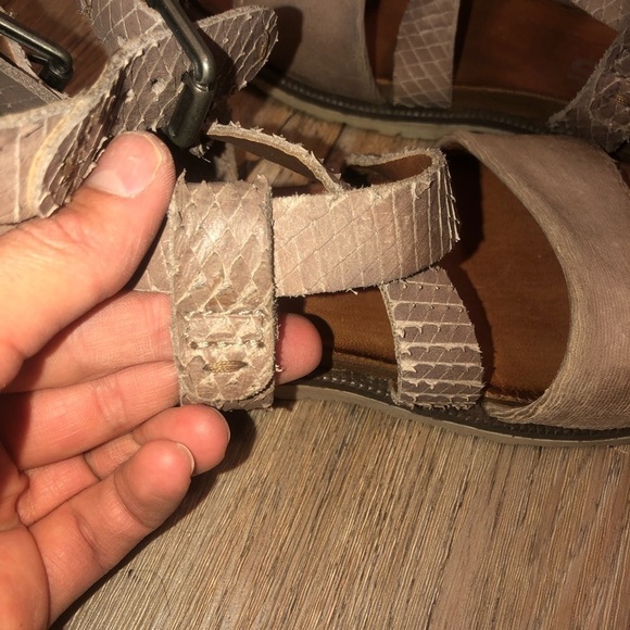 MJUS Taurus Fisherman Beige Leather Strappy Snake Print Sandals w Buckes Sz 5.5 - Picture 4 of 7